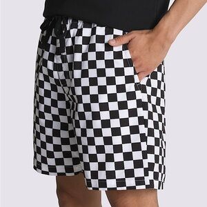 Vans Black White Checkerboard Drawstring Shorts Men's Size Small Cotton Relaxed